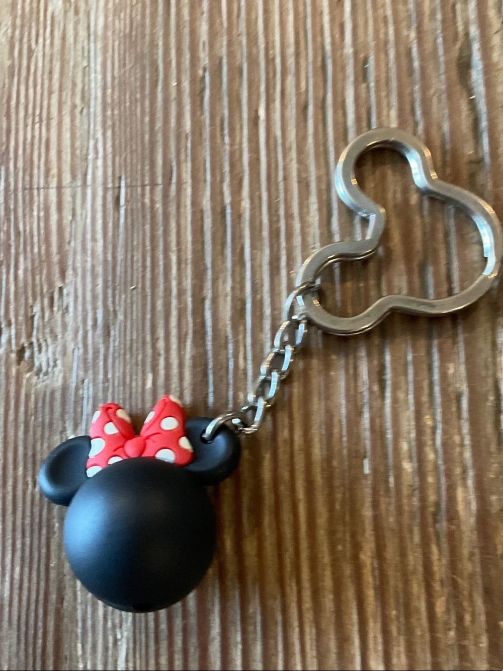 Black Minnie-Style Keychain with Red Polka Dot Bow